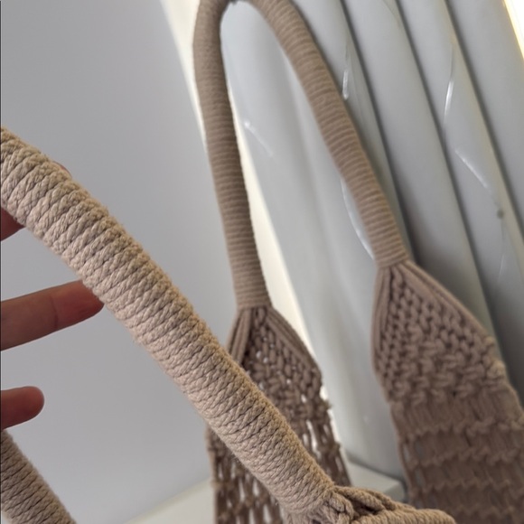 La Regale Tan Macrame Shoulder Bag with Fringe Detail - Picture 8 of 12